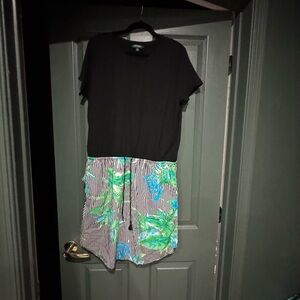 Lauren Ralph Lauren Black Top with Green Floral Midi Dress